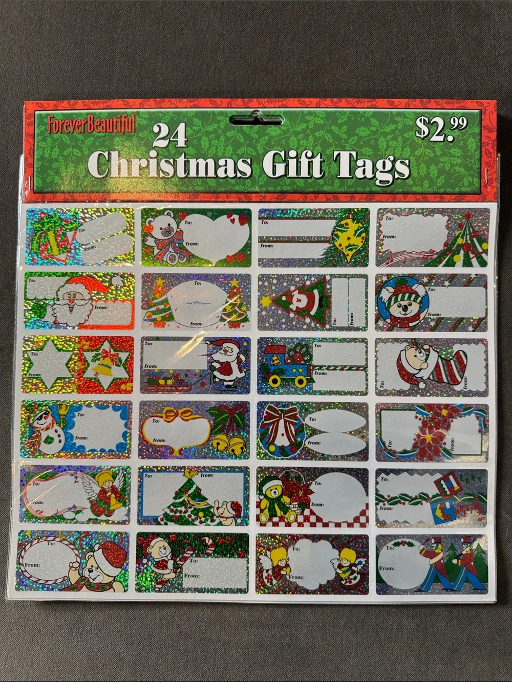 24 Forever Beautiful Holographic Retro Christmas Holiday Gift Tags x5 (120 tags)